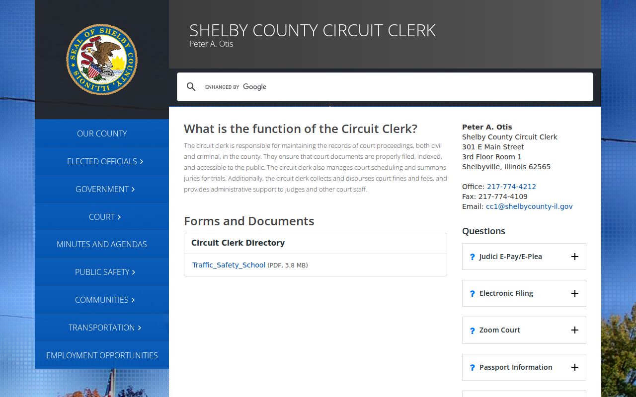 Shelby County Circuit Clerk records webpage