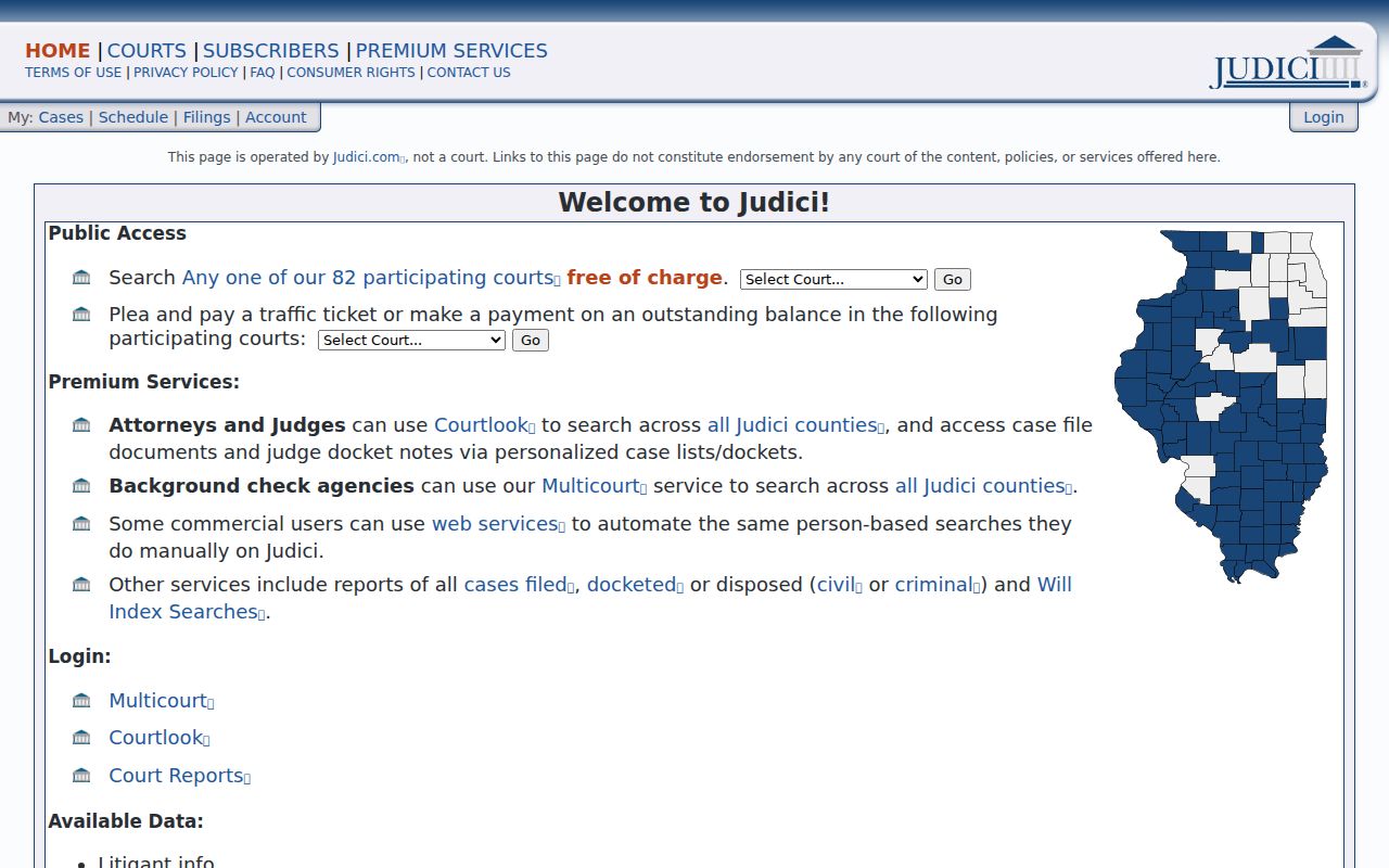 Judici participating Illinois court case search