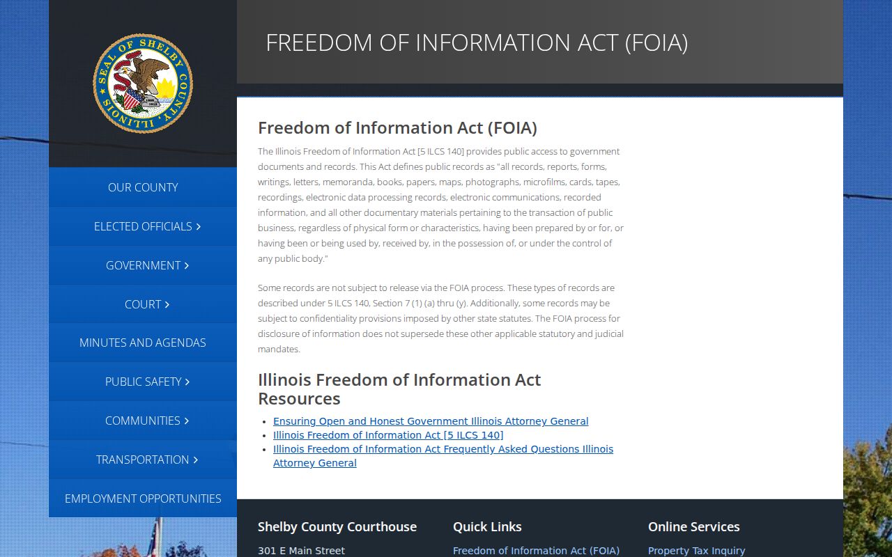 Shelby County criminal history FOIA information